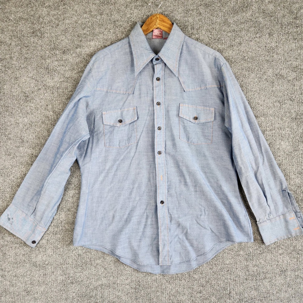 Vintage Jeans Joint Mens XL Western Shirt Blue Chambray Contrast Stitch Cowboy